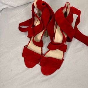 Raye Mia Revolve Women's Suede Ankle Wrap Sandals High Heel in Red Size US 7